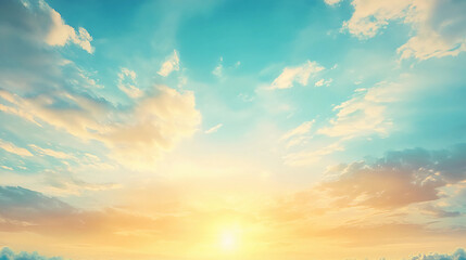 Fototapeta premium Beautiful Sunset Sky With Fluffy Clouds