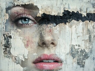 Abstract Portrait of a Woman with Damaged Wall