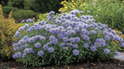Obraz premium Symphyotrichum oblongifolium October Skies, an aromatic aster, boasts captivating blue flowers.