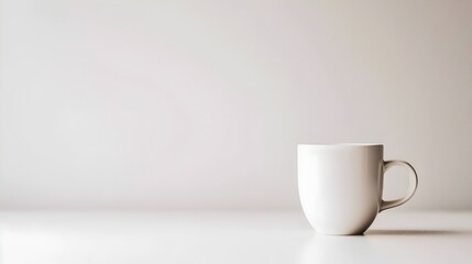 Obraz premium Minimalist Morning Coffee Cup on Flat Surface in Clean Composition