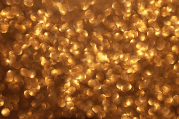 Golden glitter festive bokeh background, abstract defocused texture. Holiday lights