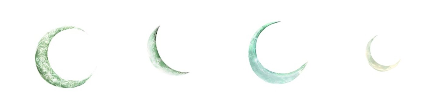 Set of crescent moon, isolated on transparent background