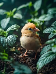 A small yellow bird standing on top of a dirt ground
