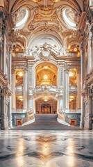 Fototapeta premium A stunning interior of an opulent palace featuring grand architecture, intricate details, and elegant lighting.