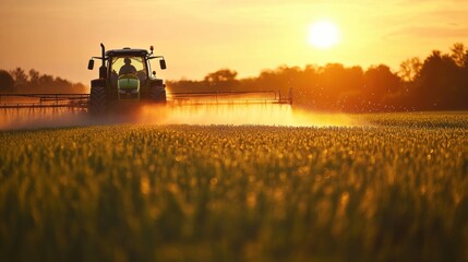 Fototapeta premium Tractor Spraying Field.