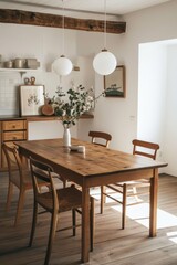 Wooden dinning table room architecture furniture.