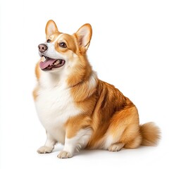 Happy corgi sitting, white isolate background