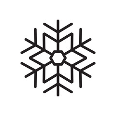 Snowflake for snow design and pattern. Black line Christmas element isolated on white background. Freeze symbol. Snow flake icon. Ice crystal graphic. Simple shape. Vector illustration