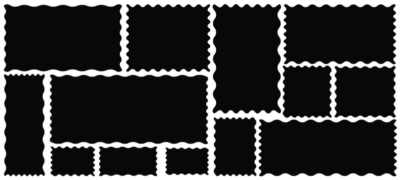 Rectangle shape frame with zigzag edge. Zigzag edge frame. Different size frames. Zigzag shape. scallop edge shape. Set of jagged rectangle, square shape element. set of various sizes, shapes frame