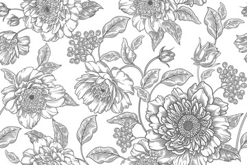 Flowers peonies. Seamless floral pattern.Vintage Vector