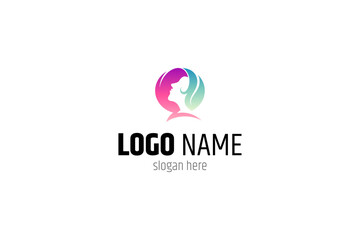 Q letter logo with woman face in gradient color flat design style