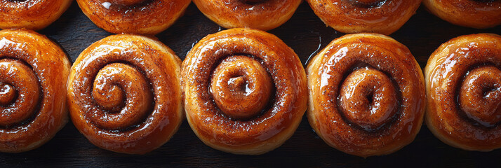 A tray of warm cinnamon rolls fresh out of the oven,