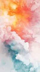 Fototapeta premium A vibrant abstract watercolor background featuring shades of orange, pink, and blue blending harmoniously.