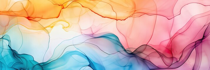 Colorful abstract ink waves flowing in vibrant hues banner