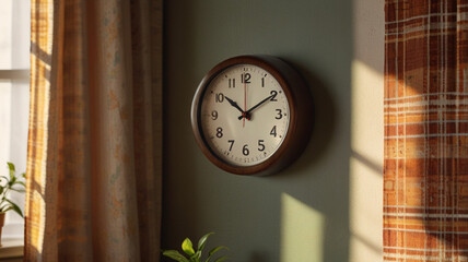 Classic retro design wall clock hanging on the wall