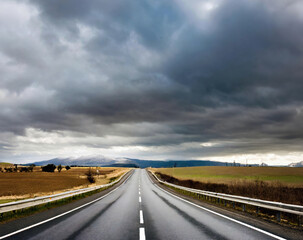 Fototapeta premium driving on the highway, highway on a cloudy day, bad weather