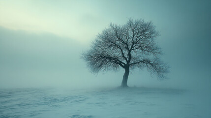 A dead tree in a frozen landscape, its branches brittle and stiff, symbolizing the rigidity and inflexibility of fixed thinking
