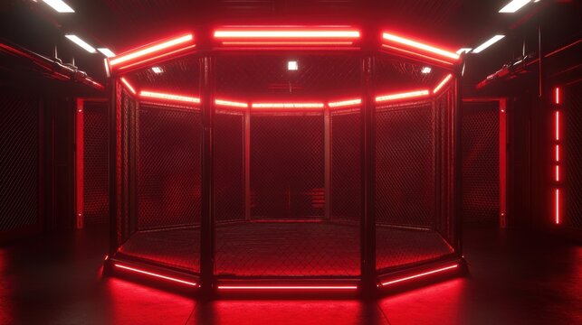 Red Neon Octagon Cage.