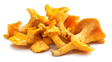 Closeup of Fresh Orange Chanterelle Mushrooms on White Background
