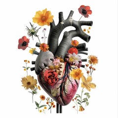 Flower Collage heart with cardiograph pattern flower asteraceae.
