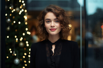 Obraz premium Excited young business woman man people in modern office on Christmas day created with ai generative