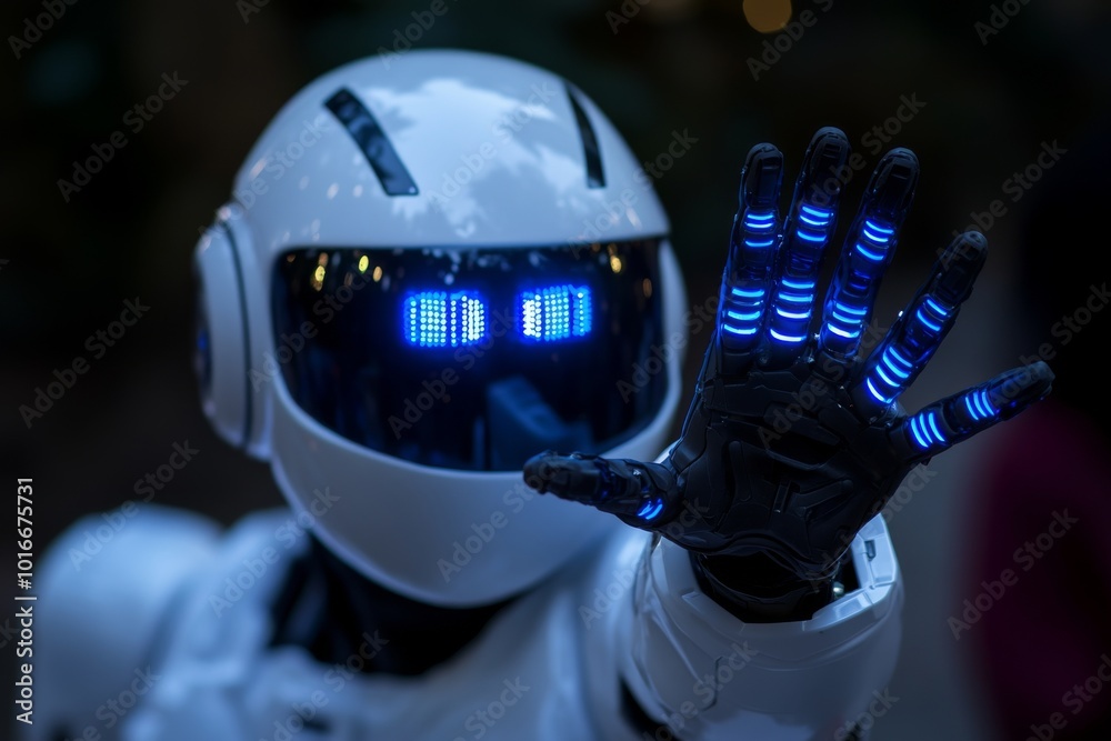 Poster learning robots or machine learning in 3d with an education hud interface. stock