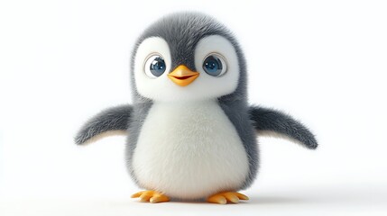 Fototapeta premium Cute Cartoon Penguin with Big Eyes and Friendly Smile Isolated on White Background