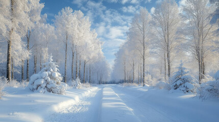 Obraz premium A snow-covered forest where every tree looks exactly the same, symbolizing the lack of growth and individuality in a fixed mindset