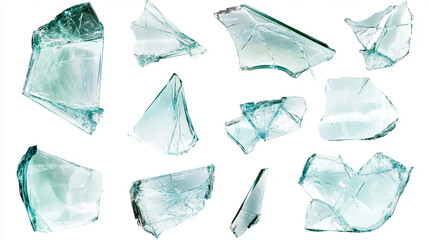 collection of cracks broken glass isolation on white background