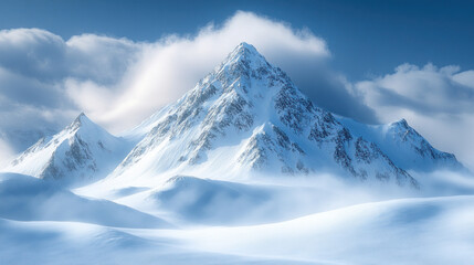 A snow-covered mountain, looming large and daunting, representing the perceived impossibility of growth from a fixed mindset