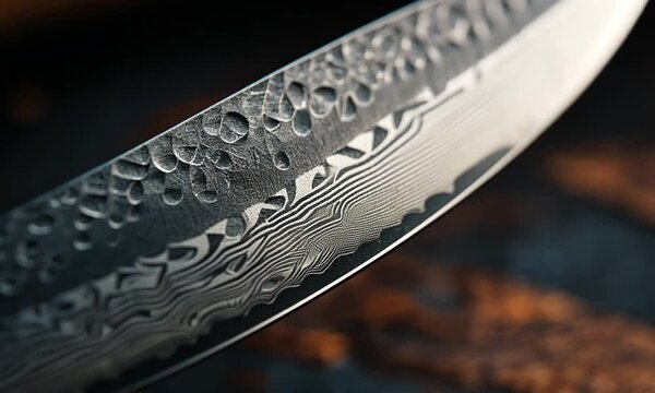 Closeup of a Damascus Steel Knife Blade