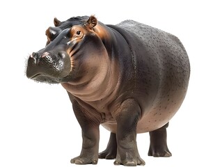 Obraz premium Rotund Hippo Calf Standing with Mouth Slightly Open on Isolated White Background
