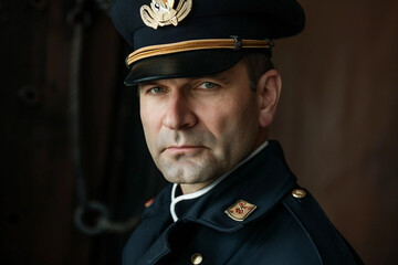 Happy ship captain smiling and steering boat on the ocean generative AI