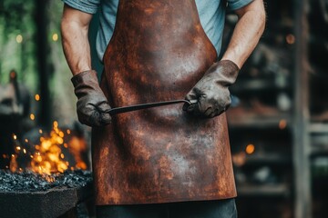 A blacksmith shaping metal in a workshop filled with sparks and vibrant light during a crafting session