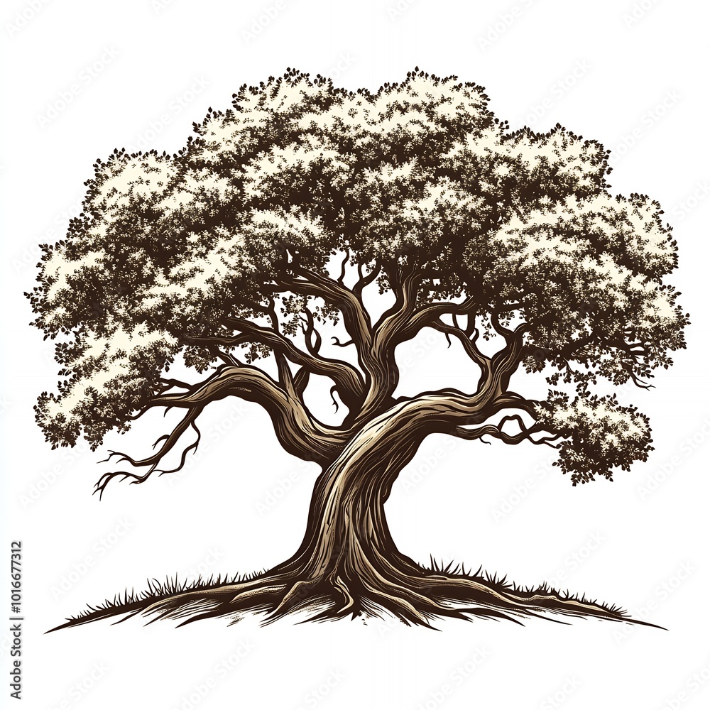 Wall mural Hand-drawn illustration of a large, gnarled tree.