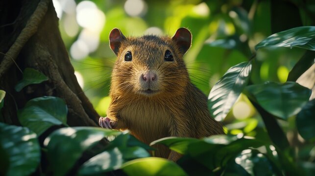 Brown rat on tree branch