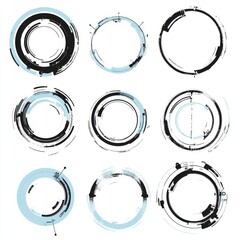 Blue holographic hud design with transparent backdrop and separated shapes