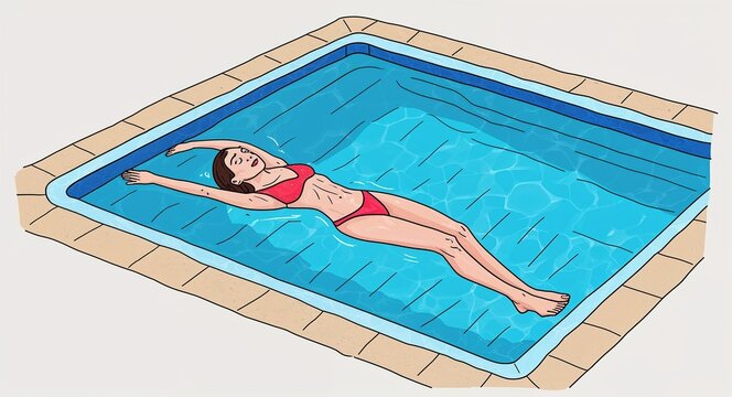 woman in red swimsuit floating in pool clip art preview
