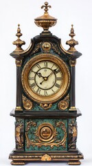 Antique ornate clock with intricate details and a classic design, showcasing elegance and craftsmanship in timekeeping.