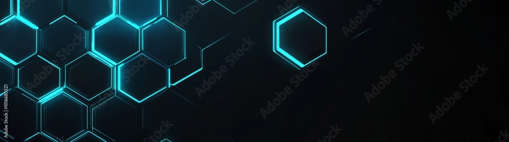 Poster an hexagon shape transparent background with a circle hud connected by a circuit line