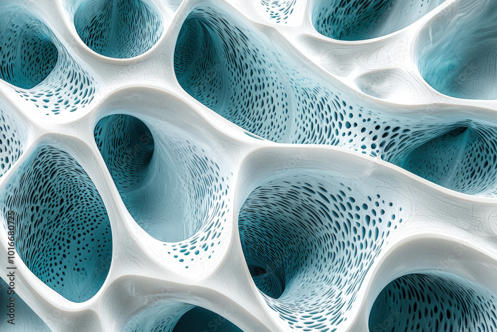 Fototapete morphogenesis inspired tile pattern with intricate textures and fluid shapes, showcasing blend of wh