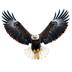 Obraz premium An American icon of Freedom in flight, a Bald Eagle (Haliaeetus leucocephalus), in a nature-themed, photorealistic illustration in a PNG, cutout, and isolated.