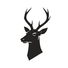 Naklejka premium A black silhouette of a deer head with antlers 