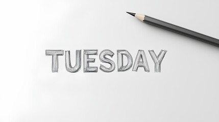 Hand-drawn pencil sketch of the word Tuesday with pencil on white background