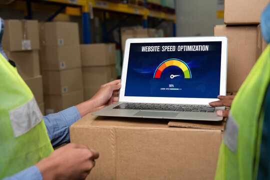 Computer software evaluating website loading speed. Concept of improving website loading speed snugly.