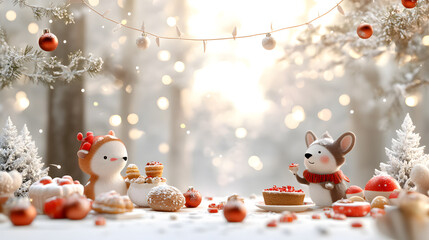 Christmas feast in the woods animals sharing treats