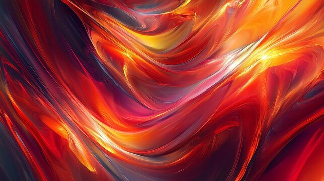 An abstract image made in bright fiery shades of red, orange and yellow. Curved lines and smooth color transitions create an effect of movement and energy.