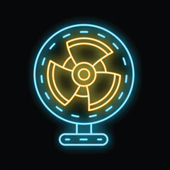 Obraz premium Neon sign of a table fan blowing fresh air, a colorful symbol of comfort during hot summer days
