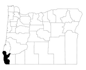 Fototapeta premium Map of curry County in Oregon state on white background. single County map highlighted by black colour on Oregon map. UNITED STATES, US