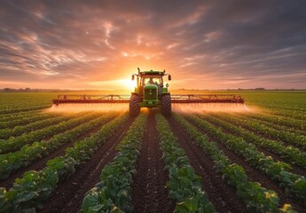 Fototapeta premium Tractor Spraying Field.
